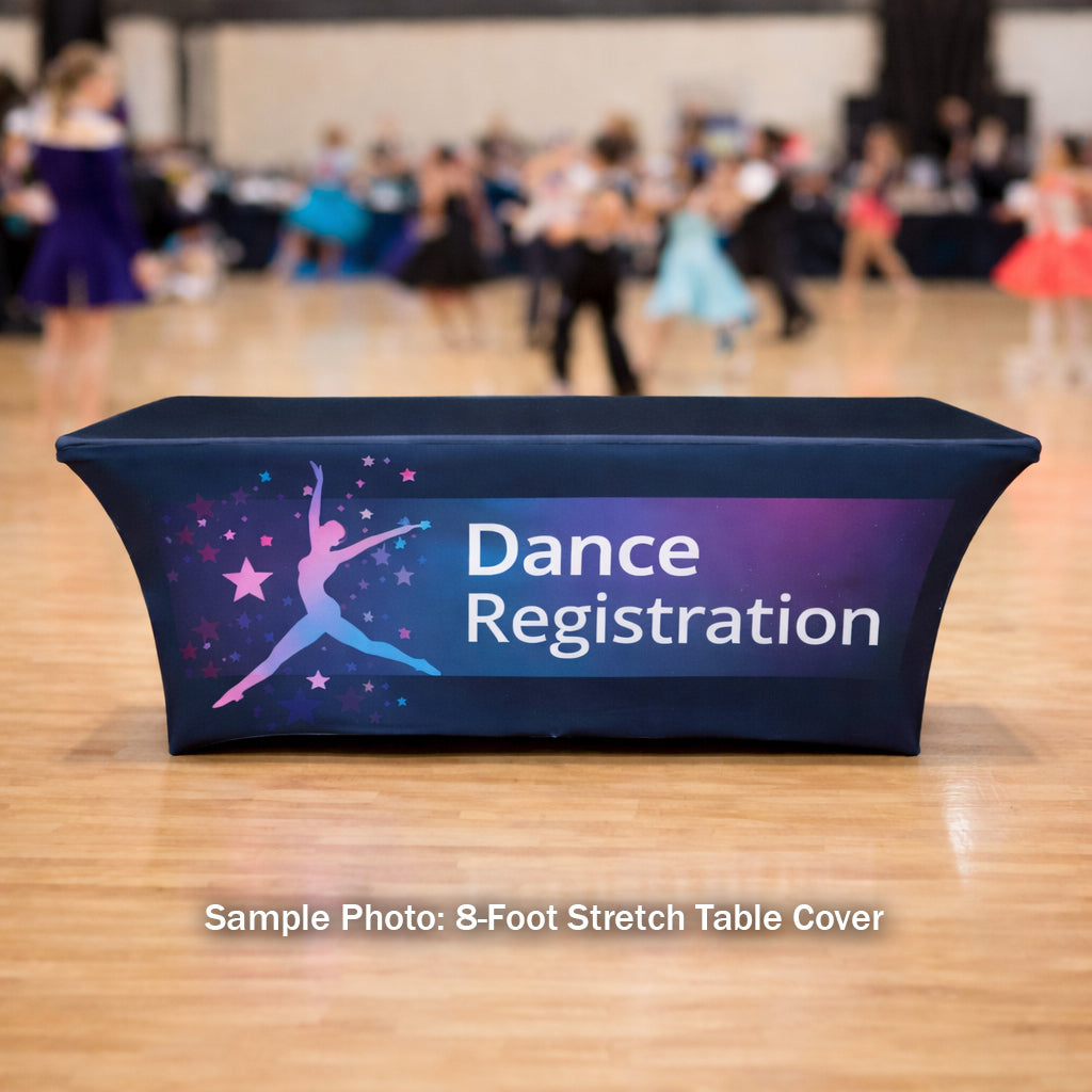 8-Foot Stretch Table Cover at a dance competition.
