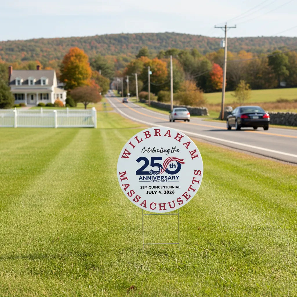Lawn Sign Celebrating the United States 250th Anniversary proudly in Wilbraham, Massachusetts. 