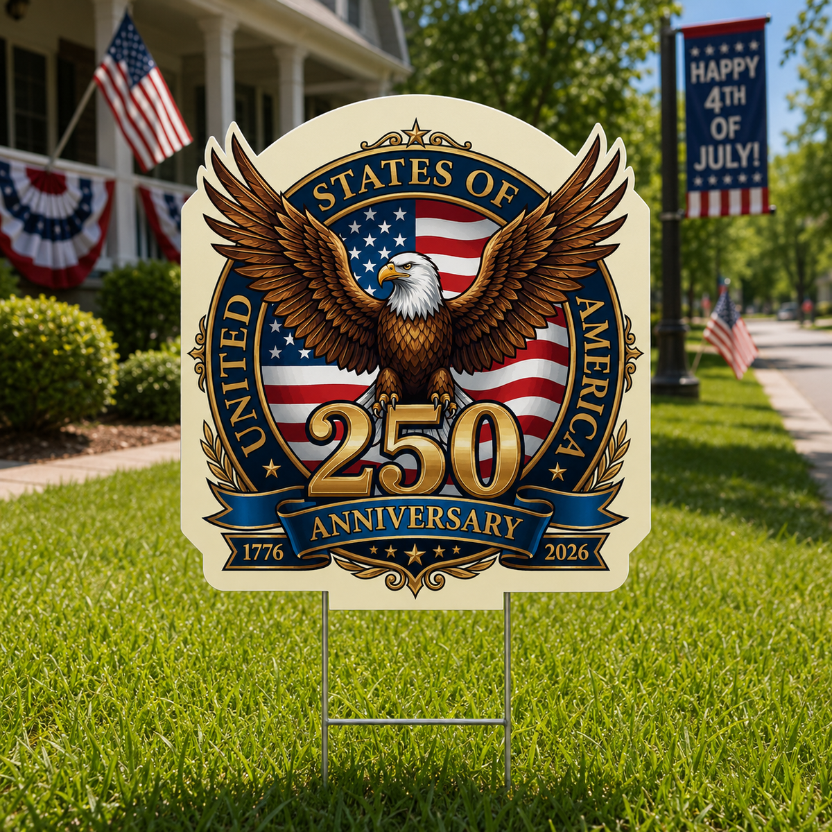 USA 250th Anniversary Patriotic Die-Cut Lawn Sign