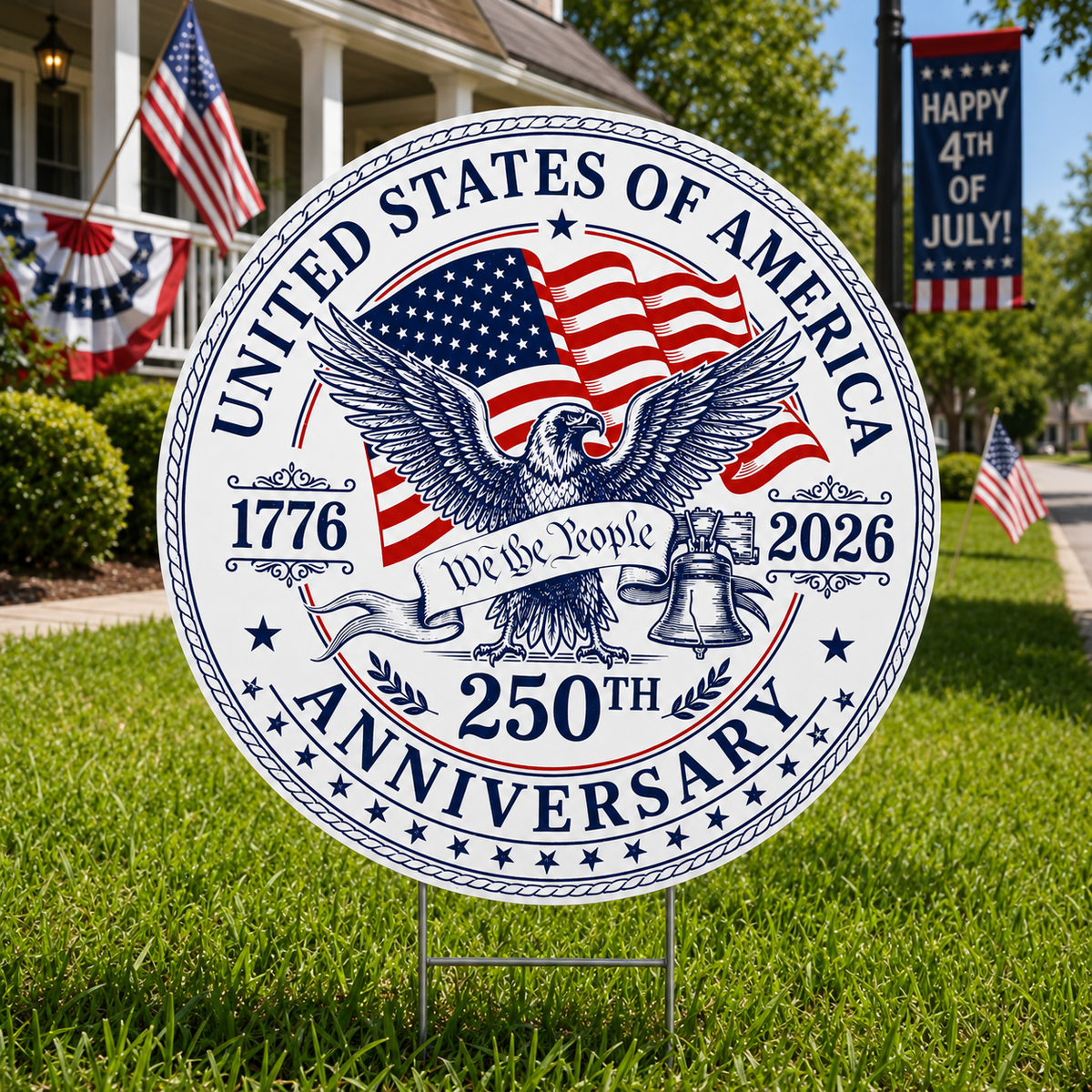 USA 250th Anniversary Patriotic Circle Lawn Sign