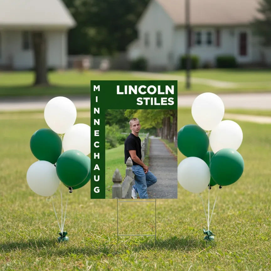 Custom Minnechaug Regional High School graduation lawn sign for Lincoln Stiles, Class of 2026.
